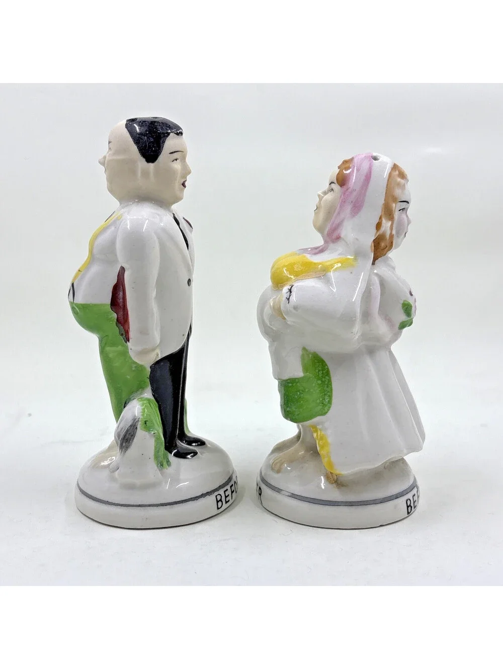 Vintage MCM Before & After Turnabout Bride Groom Salt And Pepper Shaker Novelty